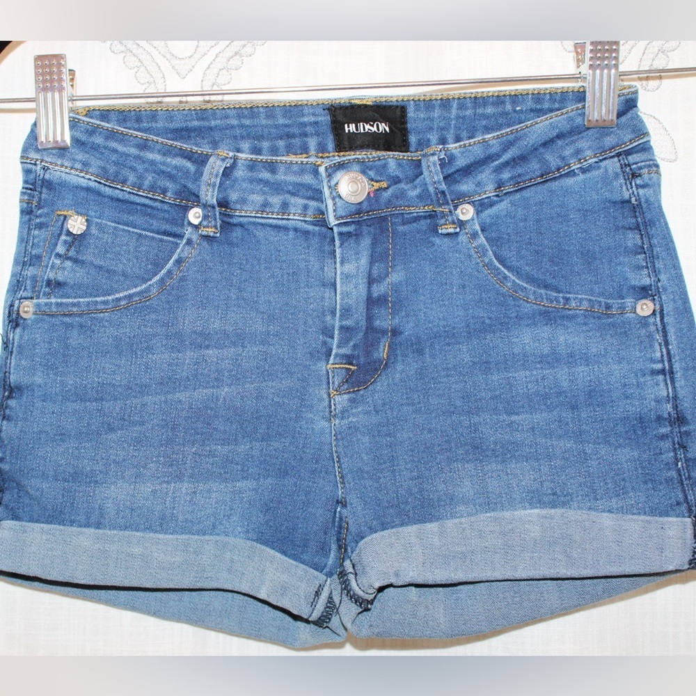 Hudson Premium Denim Blue Cuffed Shorts. 5 Pockets - comfortable stretch. 14